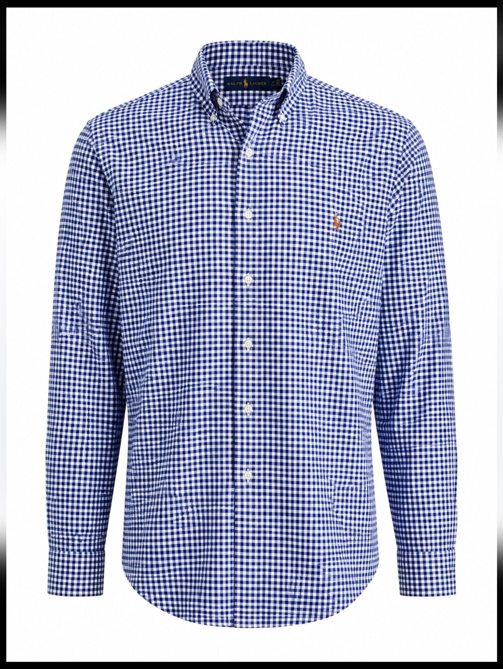 Ralph Lauren Blue White Gingham Button Down Shirt LT Tall 100% Cotton Pony Logo